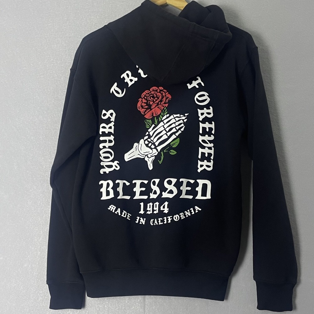 Yours Truly Forever Black Hoodie Skeleton Rose Graphic Blessed‎ Medium